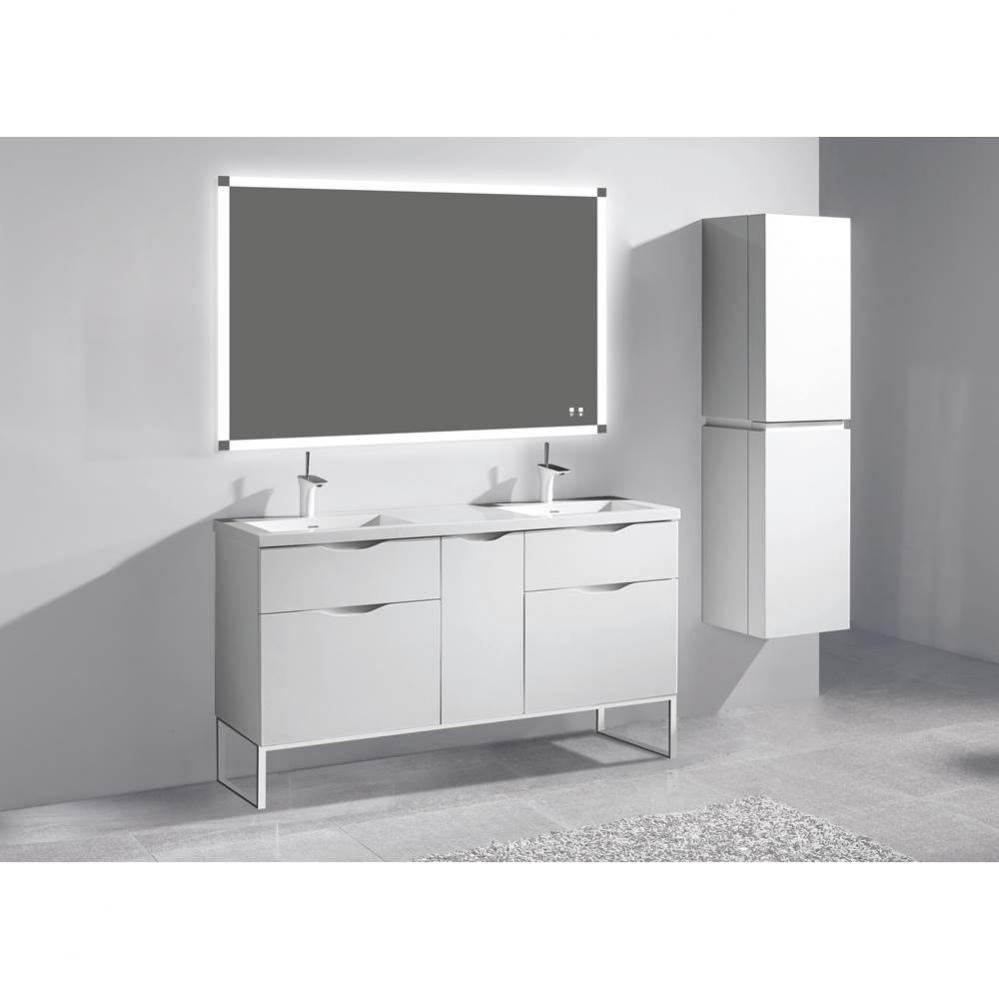 Madeli Milano 60'' Free Standing Vanity Cabinet Glossy White/HW: Polished Chrome(PC)