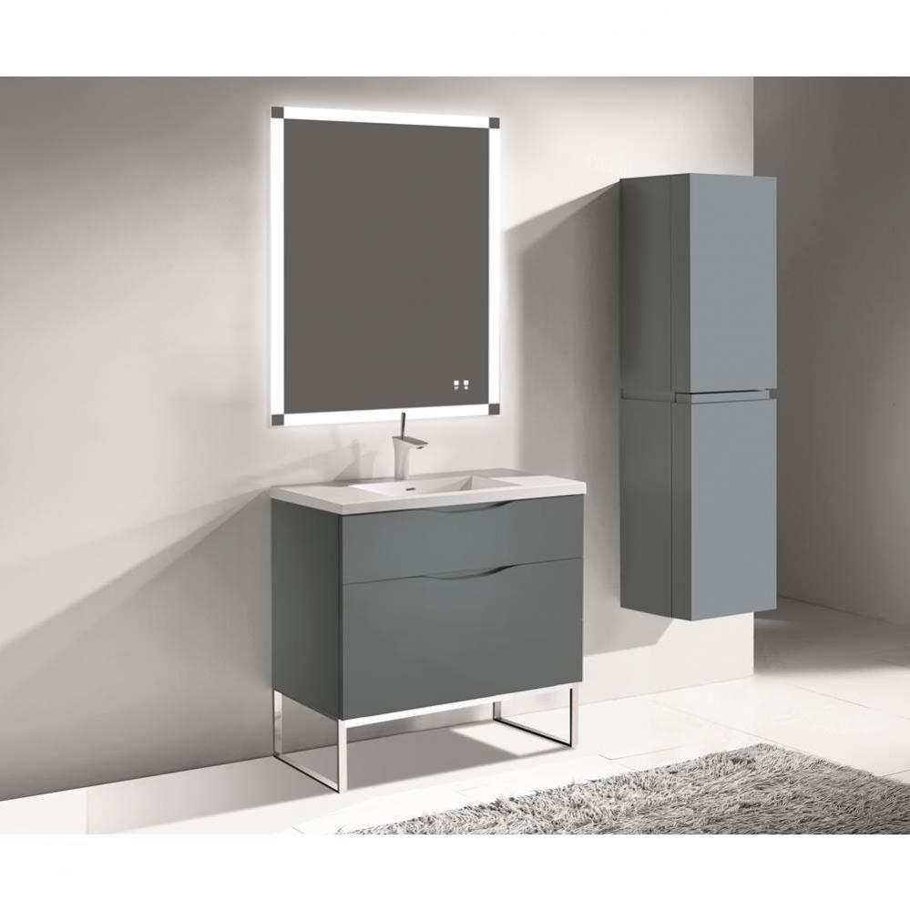 Milano 36''. Studio Grey, Free Standing Cabinet, Polished Chrome S-Legs (X2), 35-5/8&apo