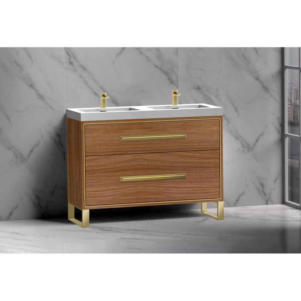 Pinnacle  48D'' Free Standing Vanity Cabinet in Natural Walnut/HW:  Polished Chrome(PC)