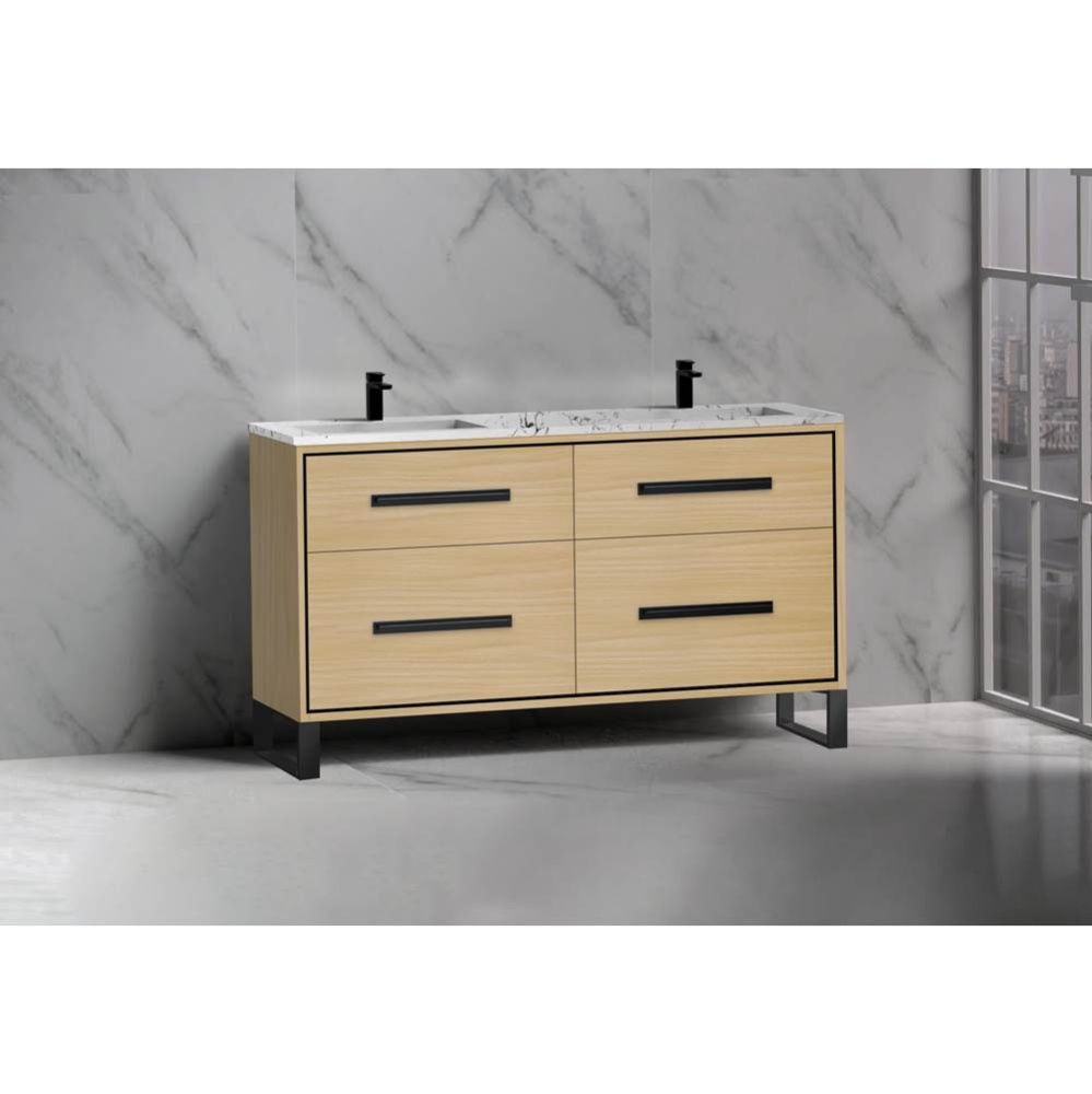 Pinnacle  60D'' Free Standing Vanity Cabinet in White/HW:  Polished Chrome(PC)