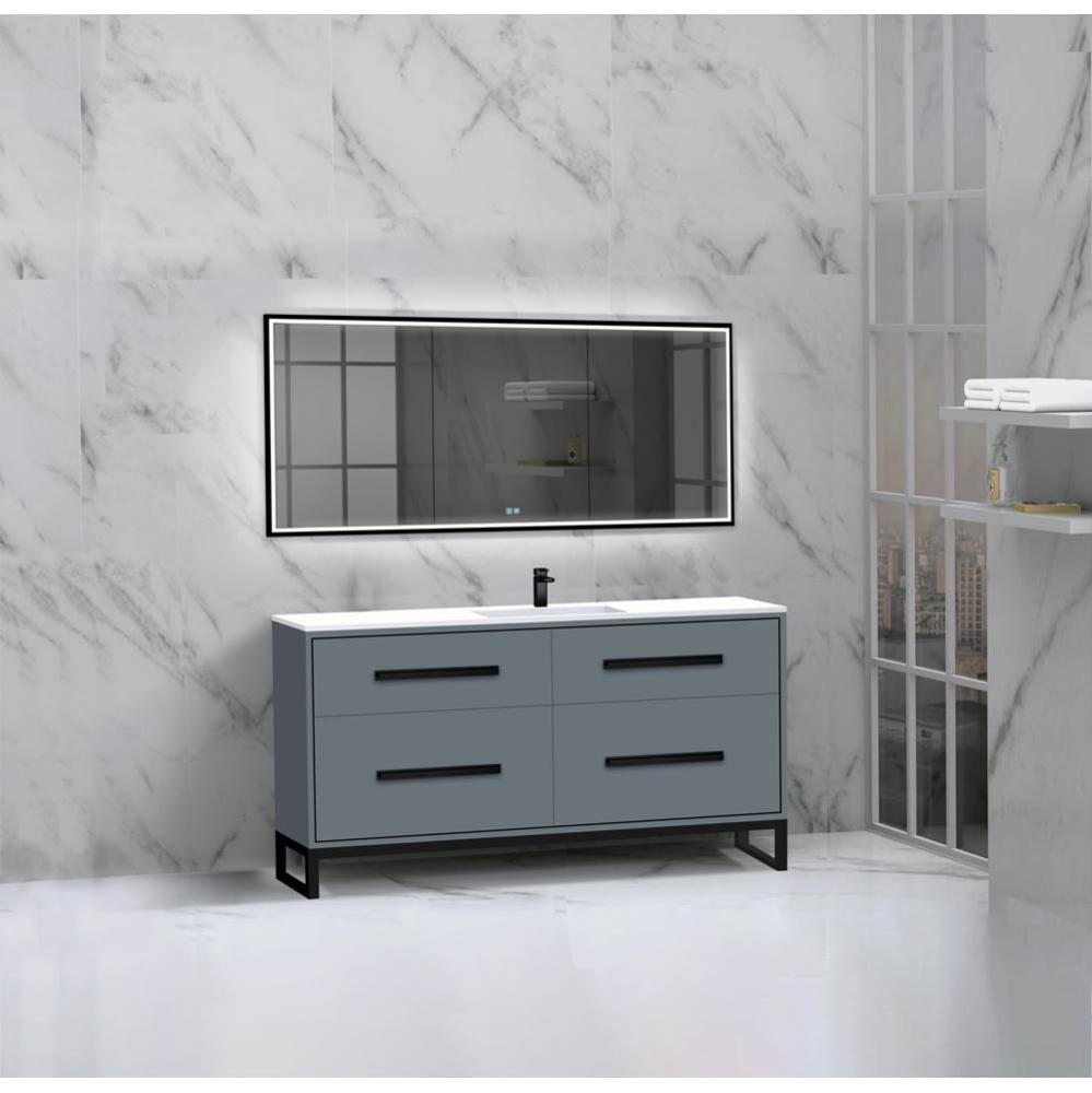 Pinnacle  60C'' Free Standing Vanity Cabinet in Studio Grey/HW:  Polished Chrome(PC)
