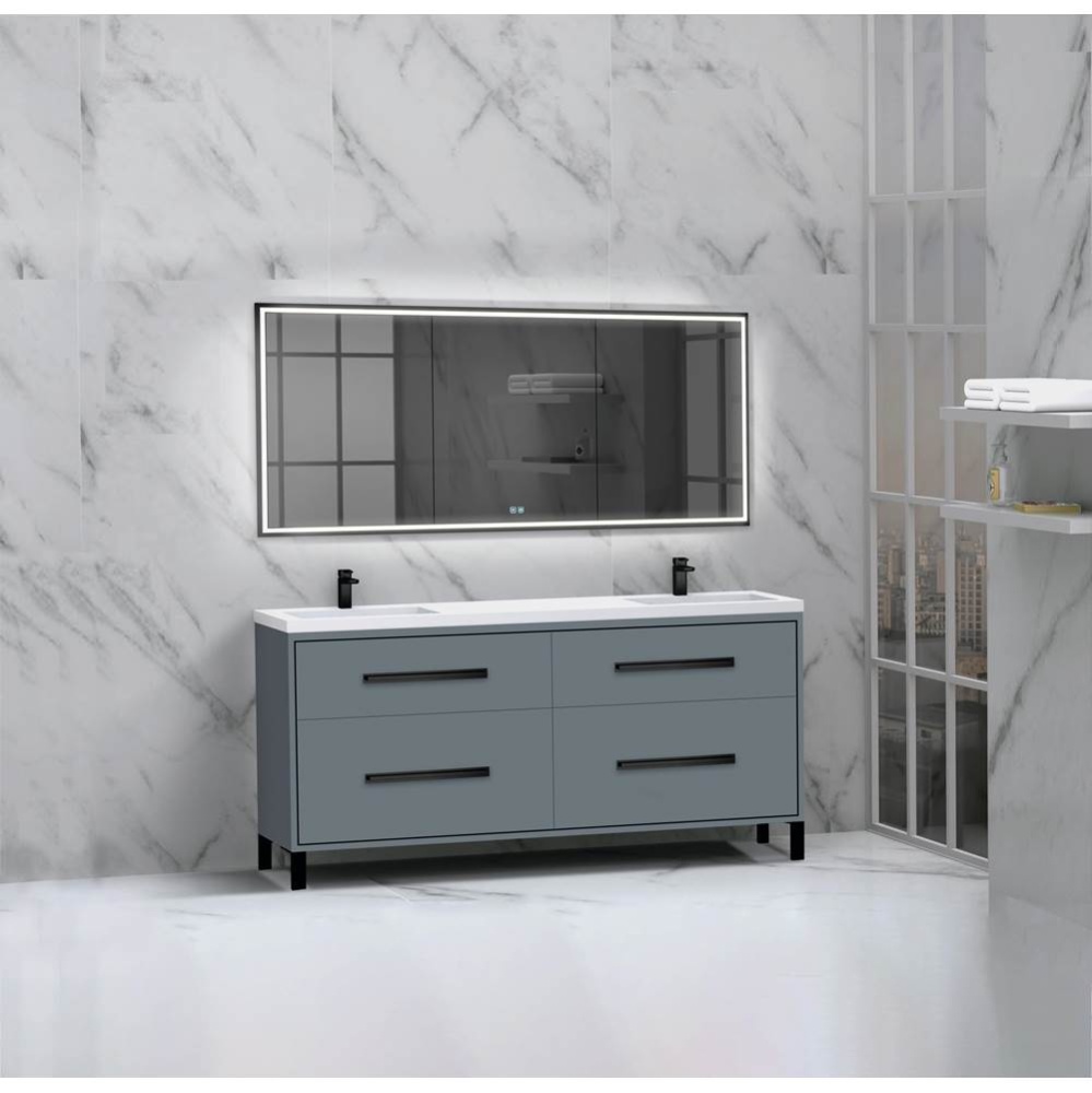 Pinnacle  72D'' Free Standing Vanity Cabinet in Studio Grey/HW:  Polished Chrome(PC)