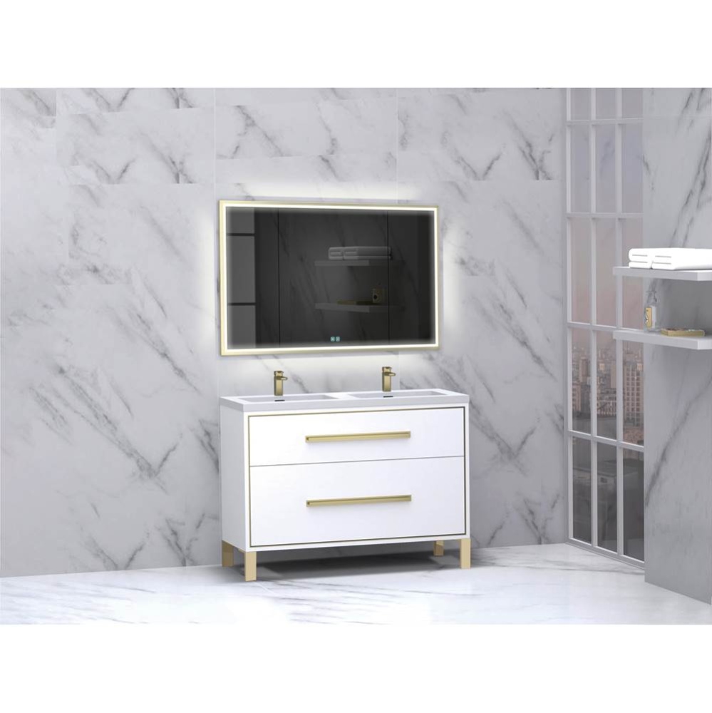 Pinnacle  48D'' Free Standing Vanity Cabinet in White/HW:  Polished Chrome(PC)