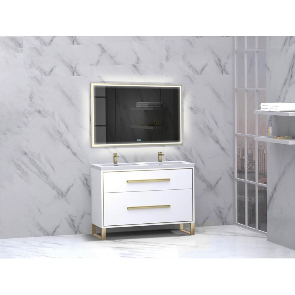 Pinnacle  48D'' Free Standing Vanity Cabinet in White/HW:  Polished Chrome(PC)