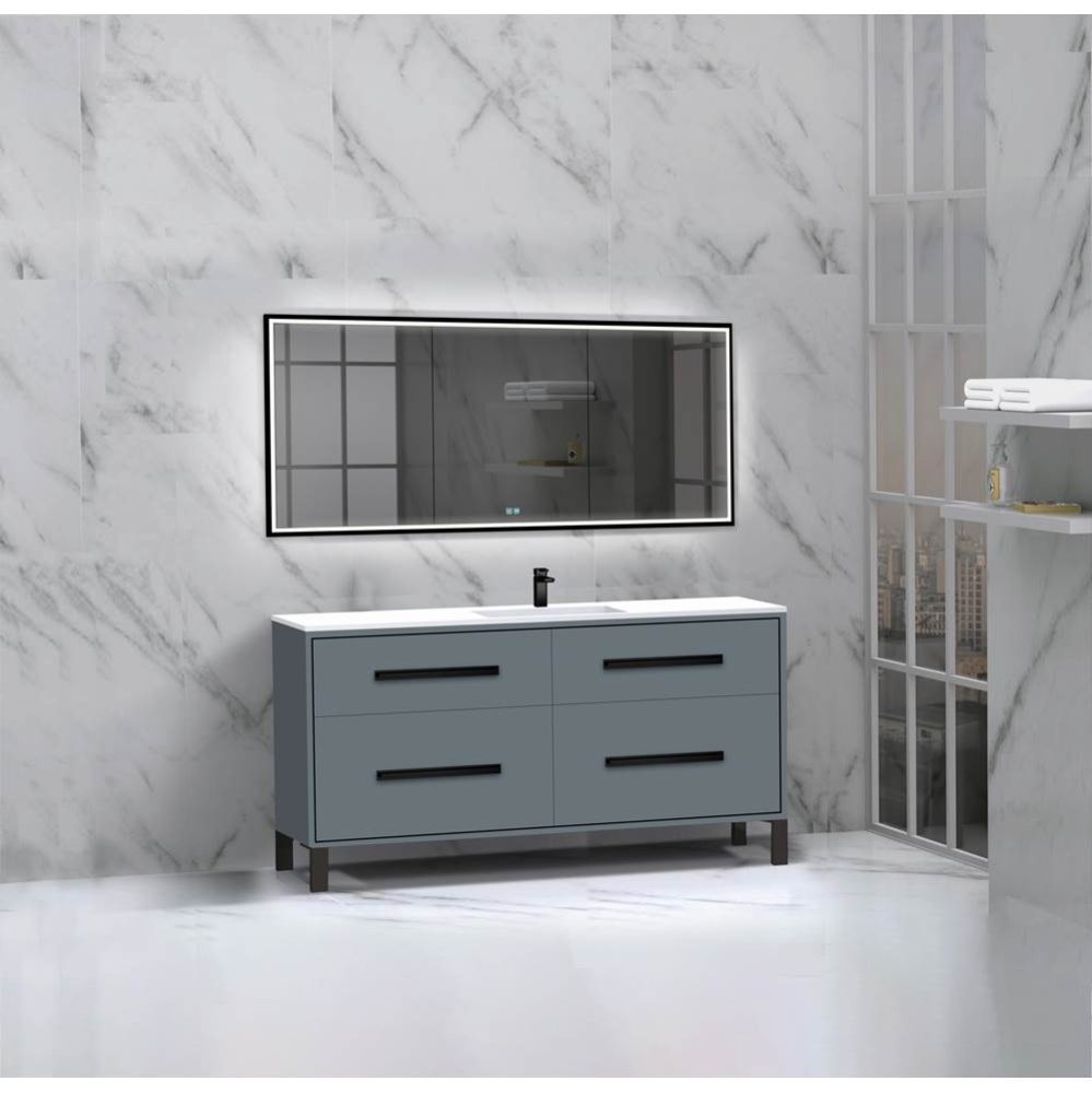 Pinnacle  60C'' Free Standing Vanity Cabinet in Studio Grey/HW:  Polished Chrome(PC)