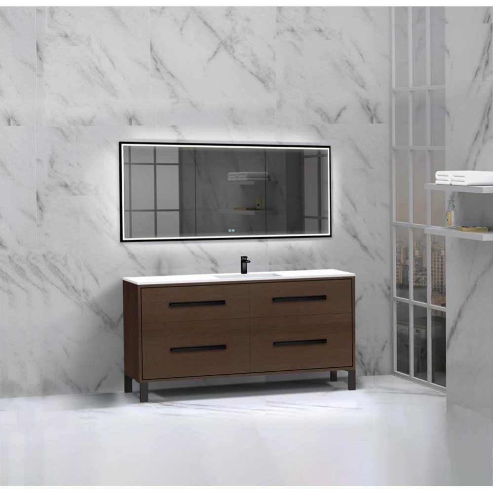Pinnacle  60C'' Free Standing Vanity Cabinet in Walnut/HW:  Polished Chrome(PC)