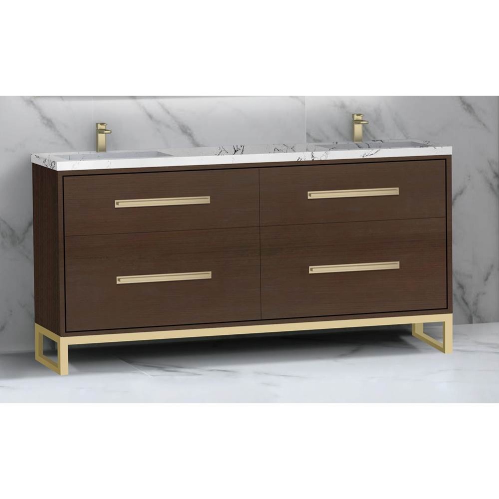 Pinnacle  72D'' Free Standing Vanity Cabinet in Walnut/HW:  Polished Chrome(PC)