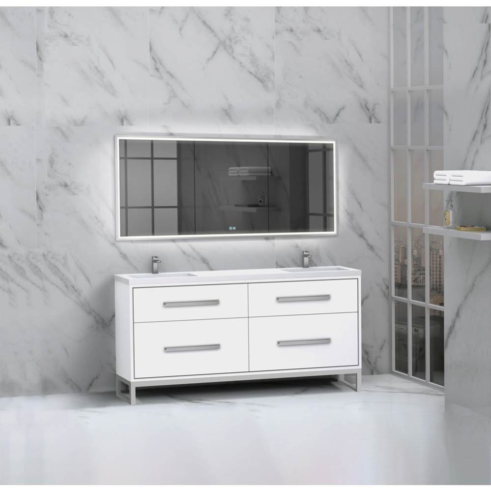 Pinnacle  72D'' Free Standing Vanity Cabinet in White/HW:  Polished Chrome(PC)