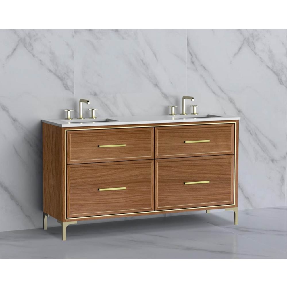 Profile 60D'' Free standing Vanity Cabinet in Natural Walnut/HW: Polished Chrome(PC)