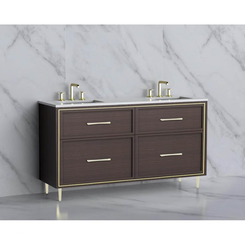 Madeli Profile 60D'' Free standing Vanity Cabinet in Walnut/HW: Handle & Feet Brushe