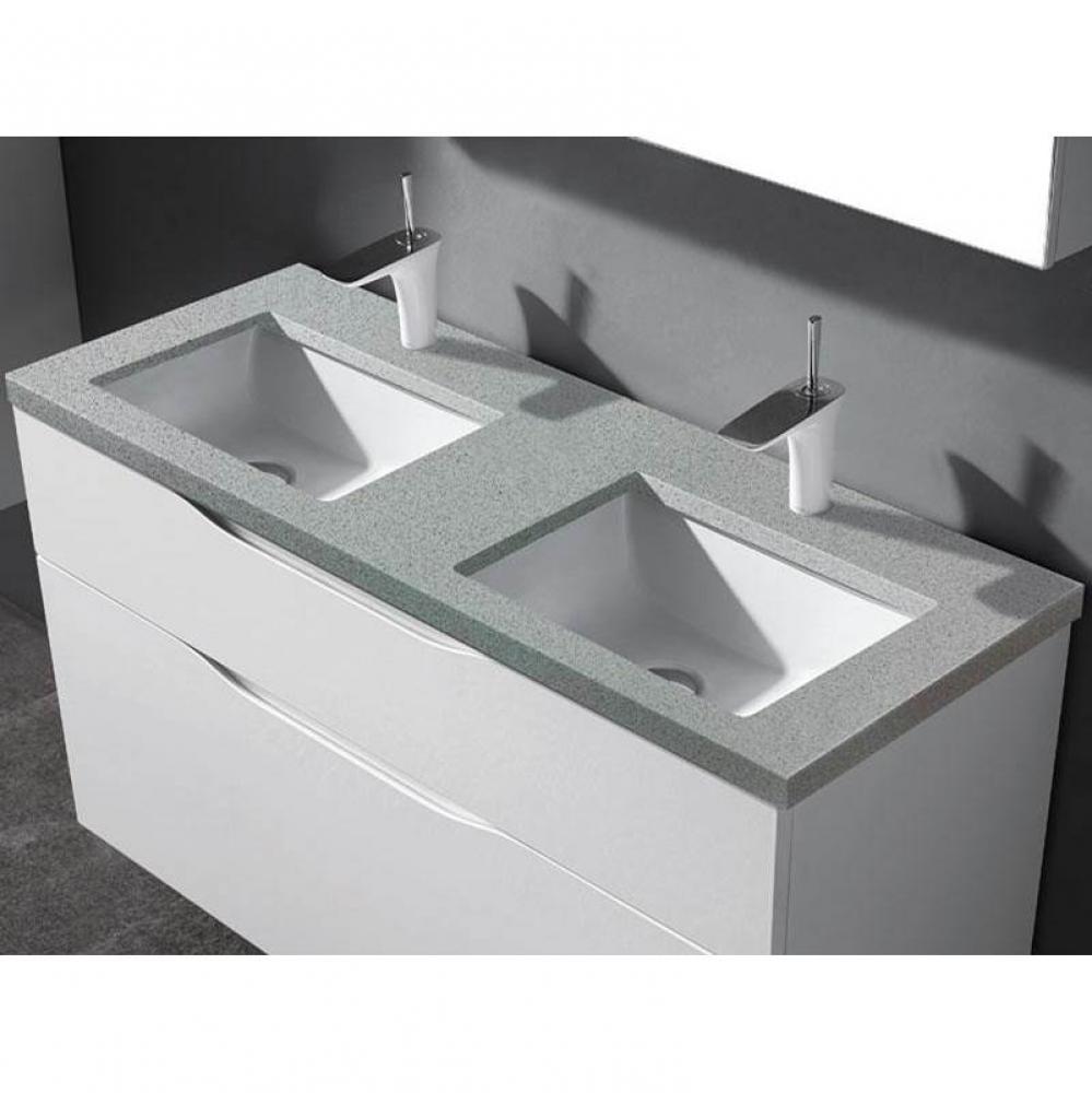 48''W X 3/4''H-Quartzstone Top, Silver Grey. 2-Basin Holes, Single Faucet Hole