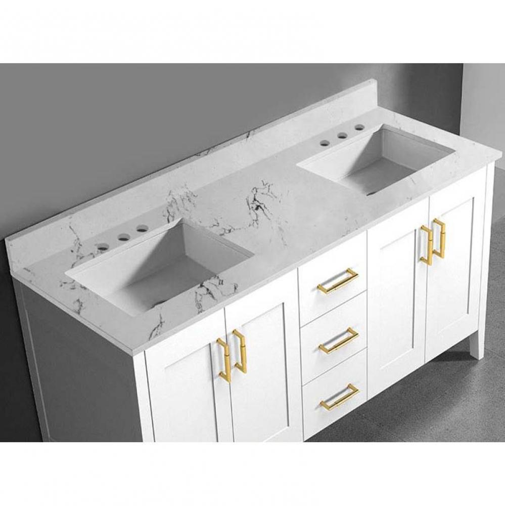 Madeli Quartzstone Countertop,  60'' x 18'' x 3/4'', Double Basin,