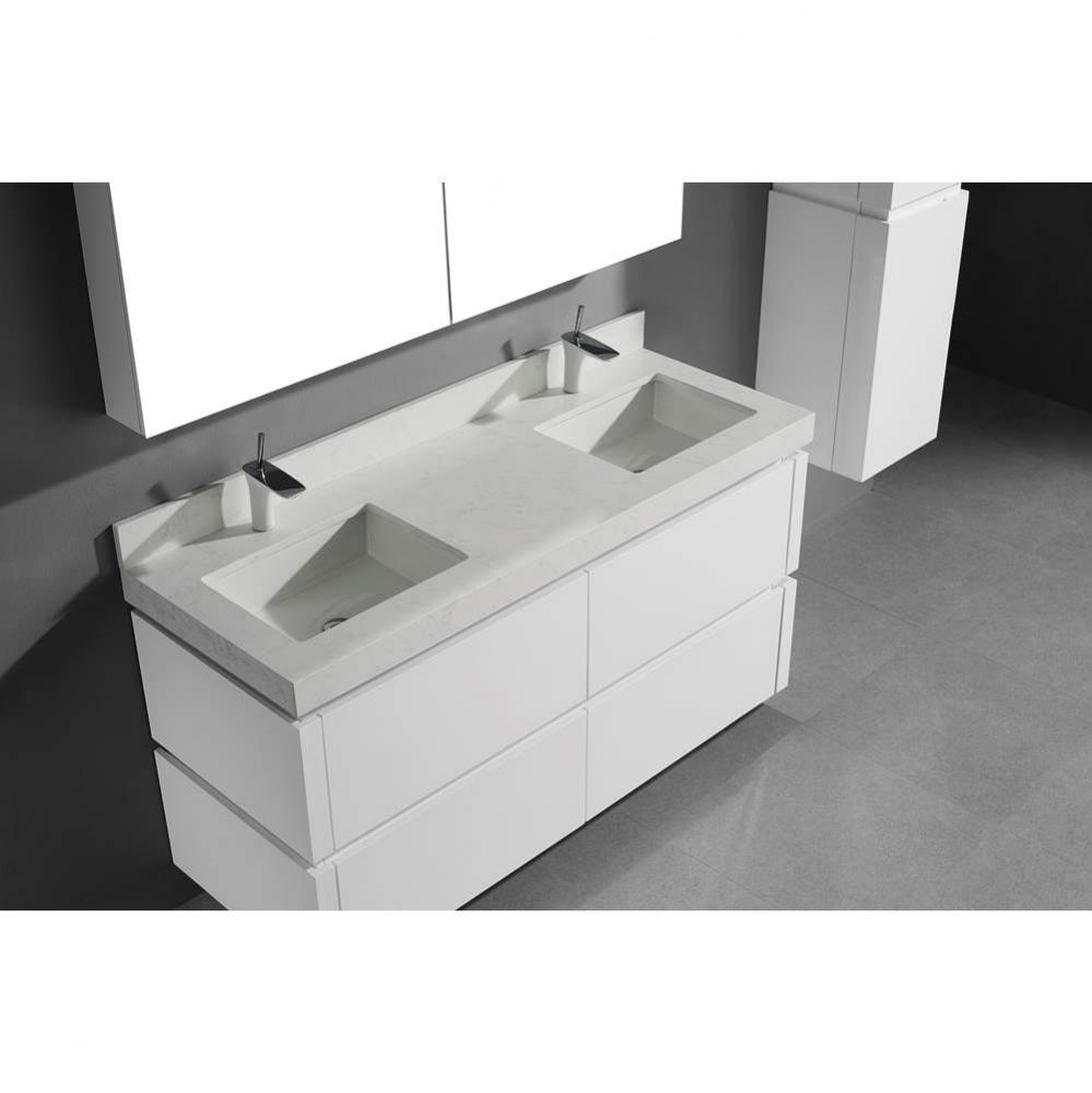 Madeli 60'' Quartzstone Countertop w/ Single faucet hole- White Carrara