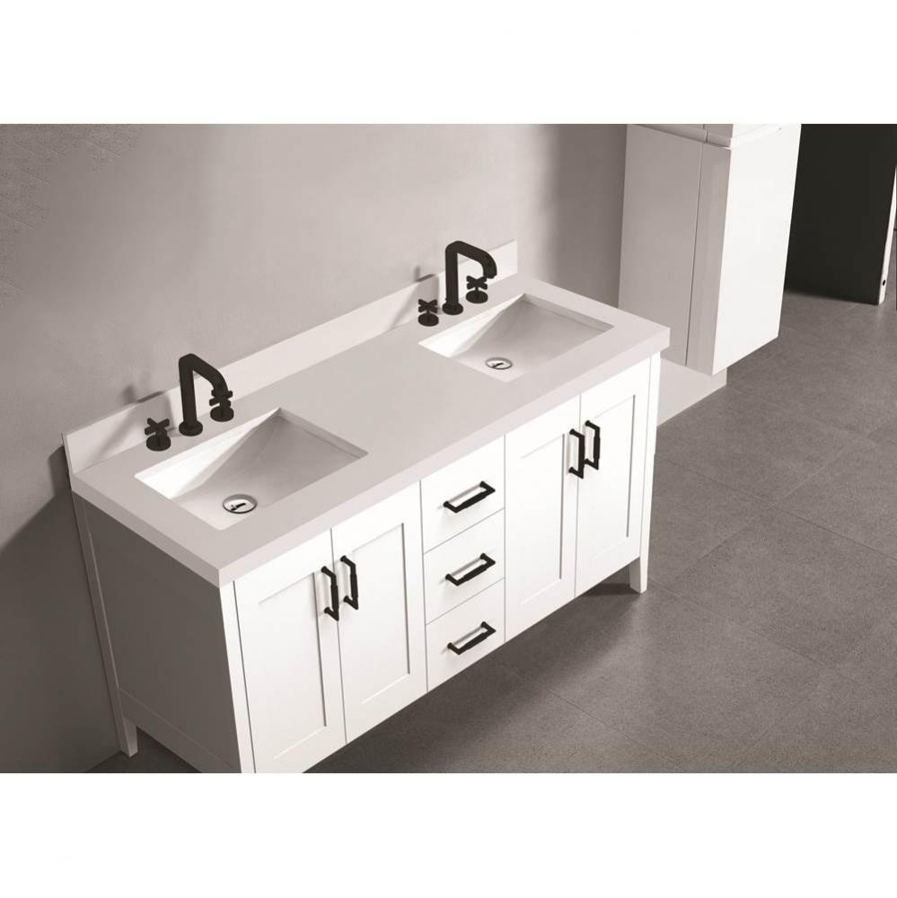 Madeli Quartzstone Countertop,  60'' x 22'' x 3'', Double Basin,  8&