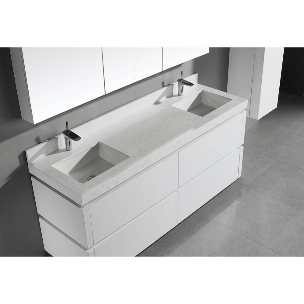 Madeli 72'' Quartzstone Countertop w/ Single faucet hole- White Carrara