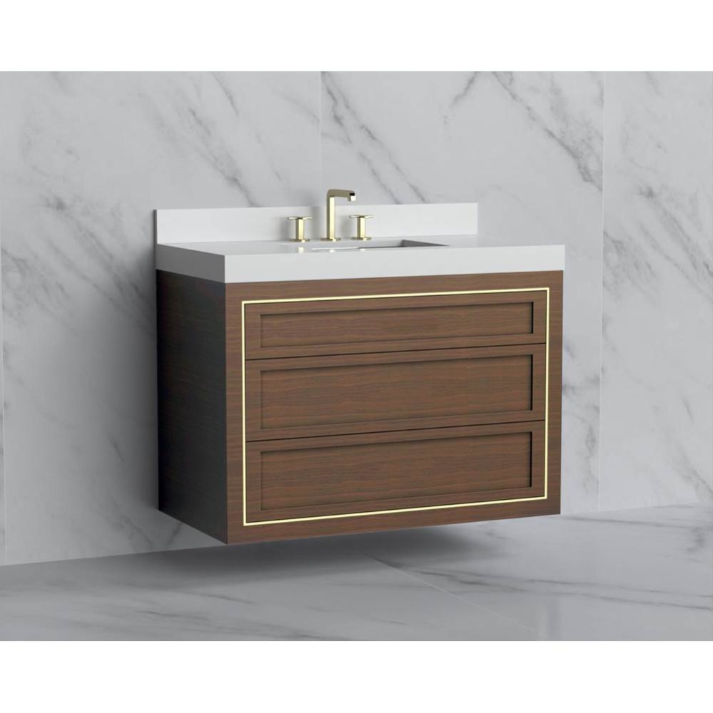 Renaissance 42'' Wall hung Vanity Cabinet in Brandy - No Handles - Inlay in Polished Chr