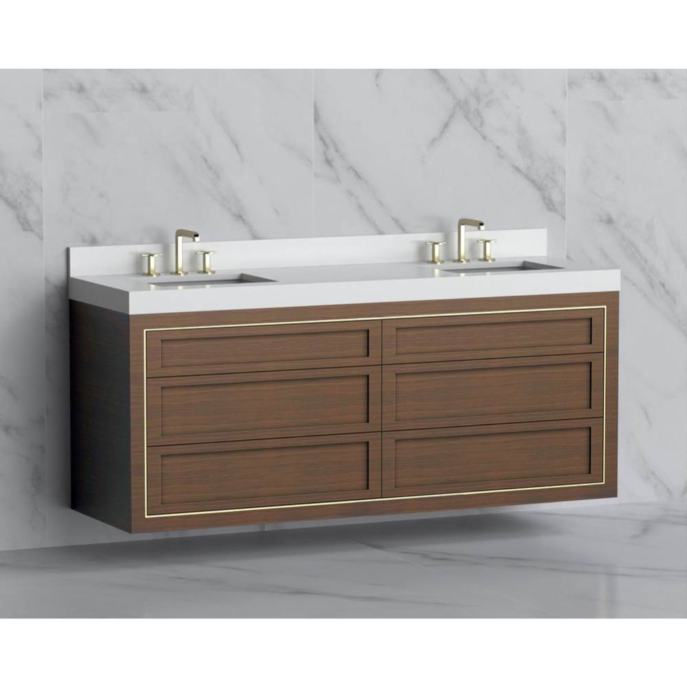Renaissance 72'' Wall hung Vanity Cabinet in Brandy - No Handles - Inlay in Polished Chr