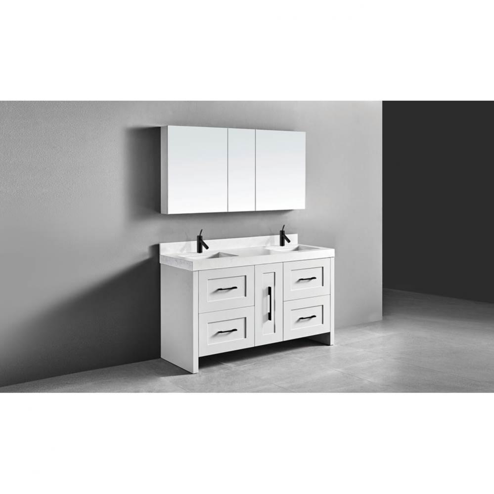 Madeli Retro 60D'' Free Standing Vanity Matte White/HW: Polished Chrome(PC)