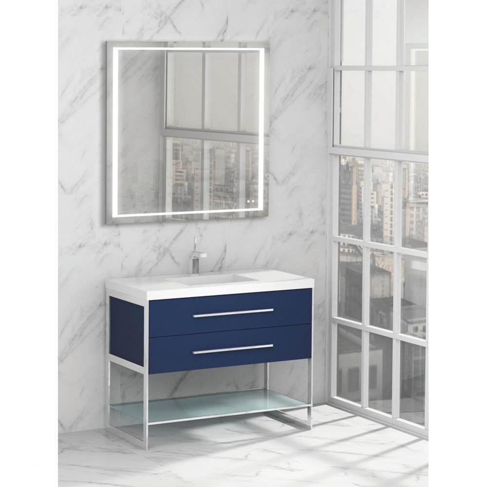 Silhouette 36''. Sapphire, Free Standing Cabinet, Polished Chrome H-Legs (X2) /, Handles
