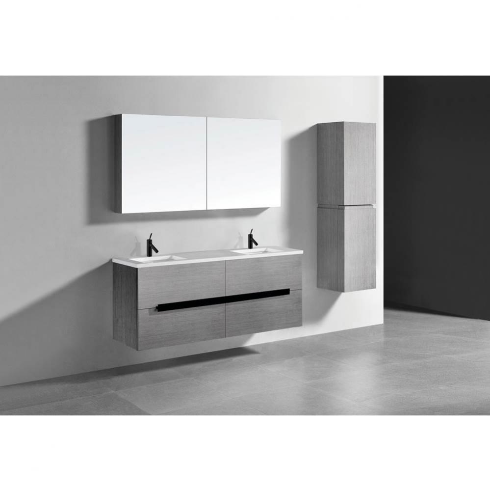 Urban 60''. Ash Grey, Wall Hung Cabinet.2-Bowls, Polished Chrome Handles (X4), 59-1/4&ap