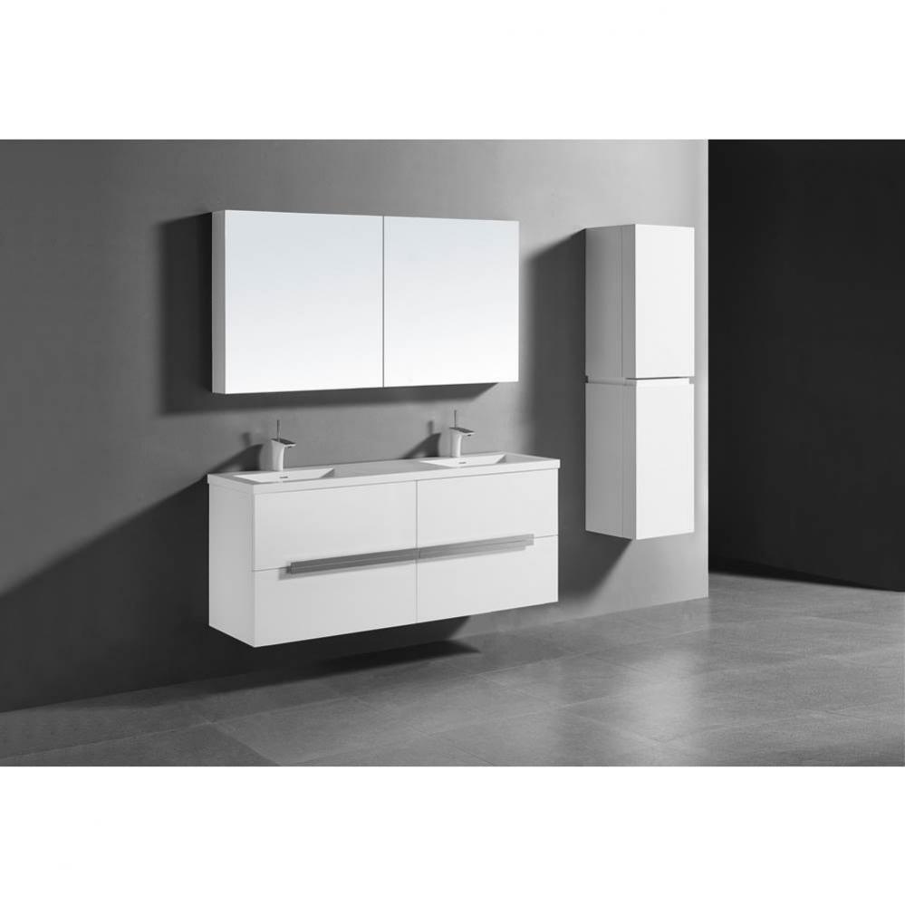 Madeli Urban 60'' Wall hung  Vanity Cabinet in Glossy White Finish/HW: Polished Chrome(P