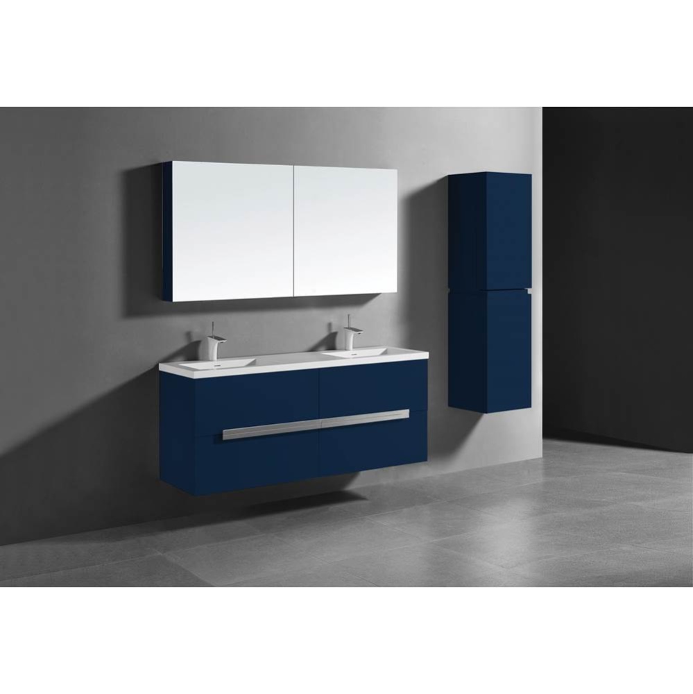 Urban 60D'' Wall hung  Vanity Cabinet in Sapphire Finish/HW: Polished Chrome(PC)