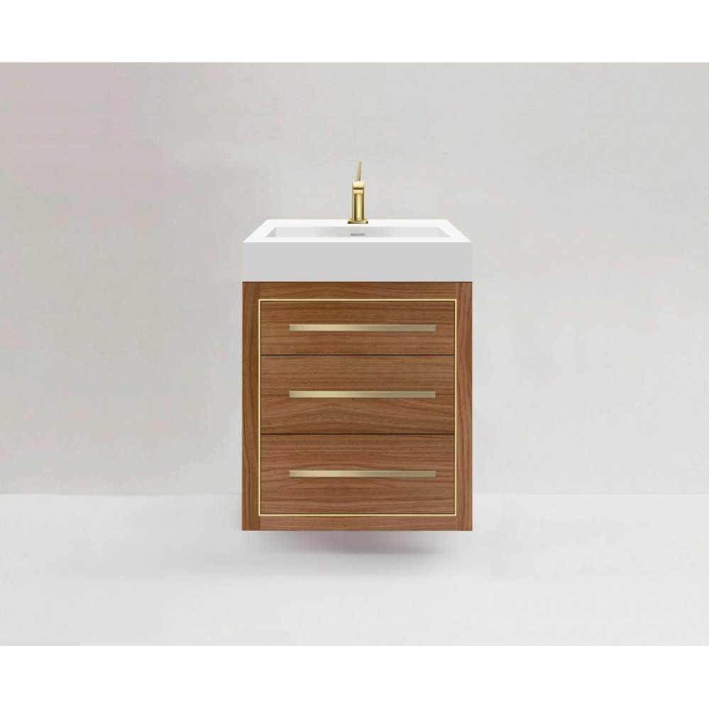 Villa 24'' Wall hung  Vanity Cabinet in Natural Walnut/HW: No handles - Inlay in Polishe