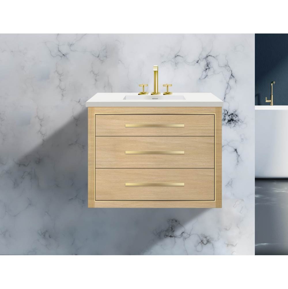 Villa 30'' Wall hung  Vanity Cabinet in Natural Oak/HW: Polished Chrome(PC)