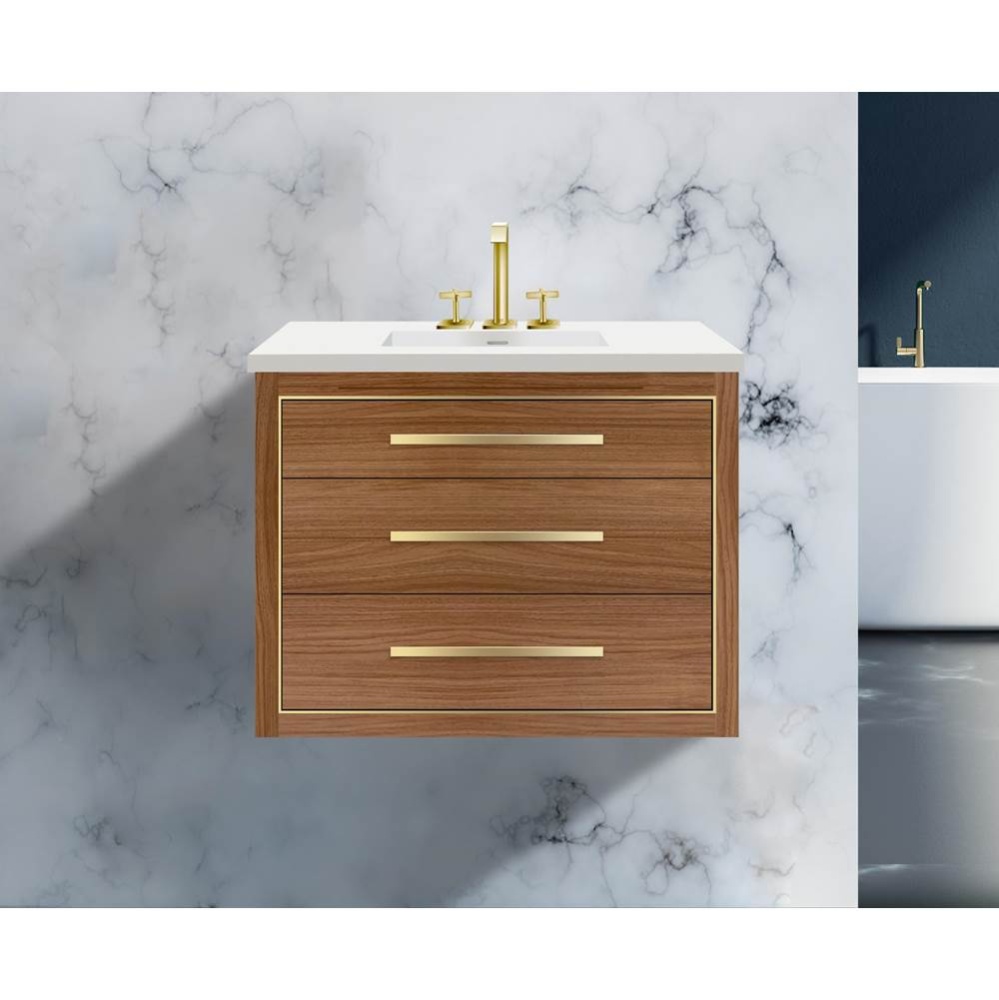 Villa 30'' Wall hung  Vanity Cabinet in Natural Walnut/HW: No handles - Inlay in Polishe