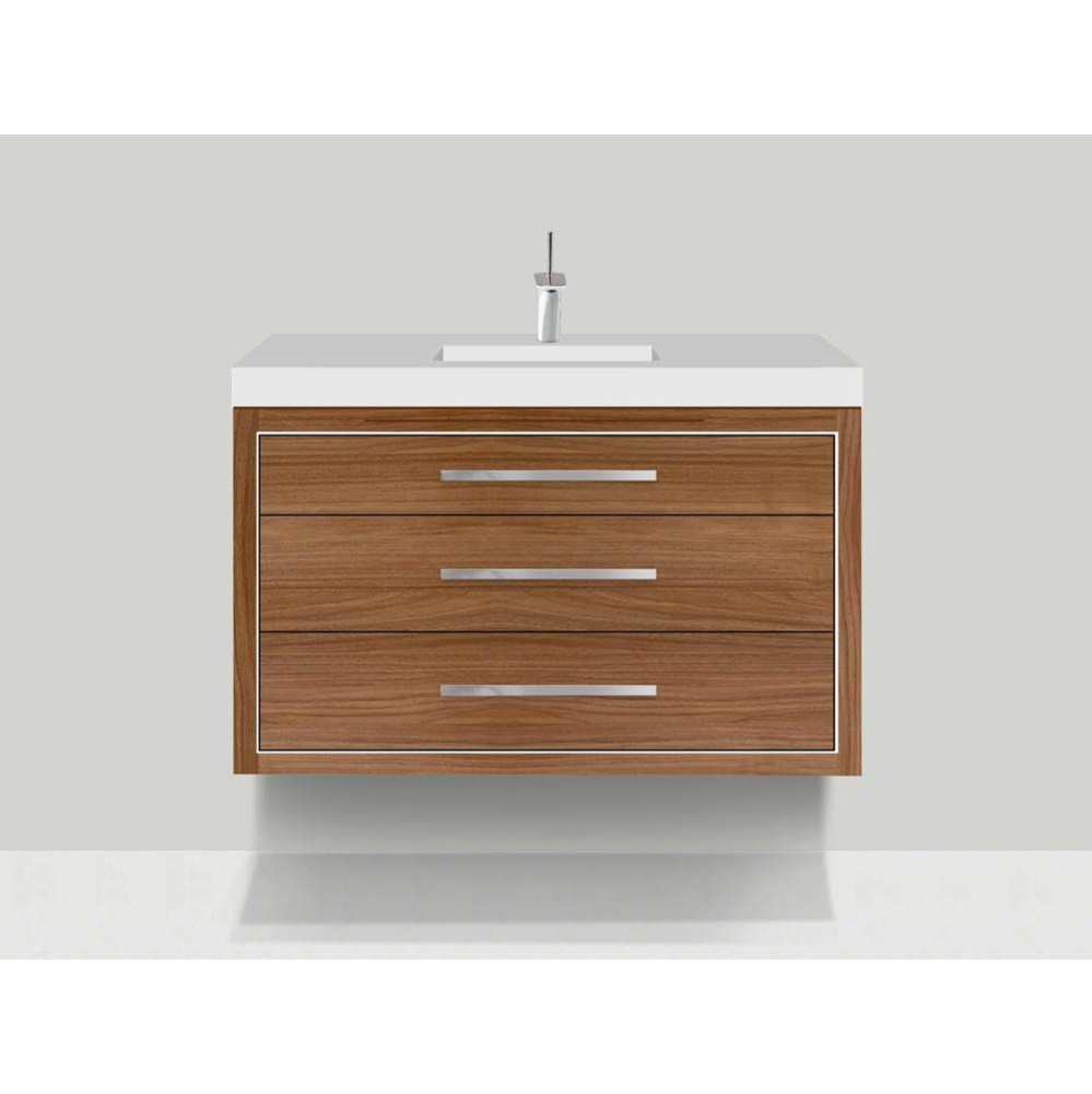 Villa 48C'' Wall hung  Vanity Cabinet in Natural Walnut/HW: No handles - Inlay in Polish
