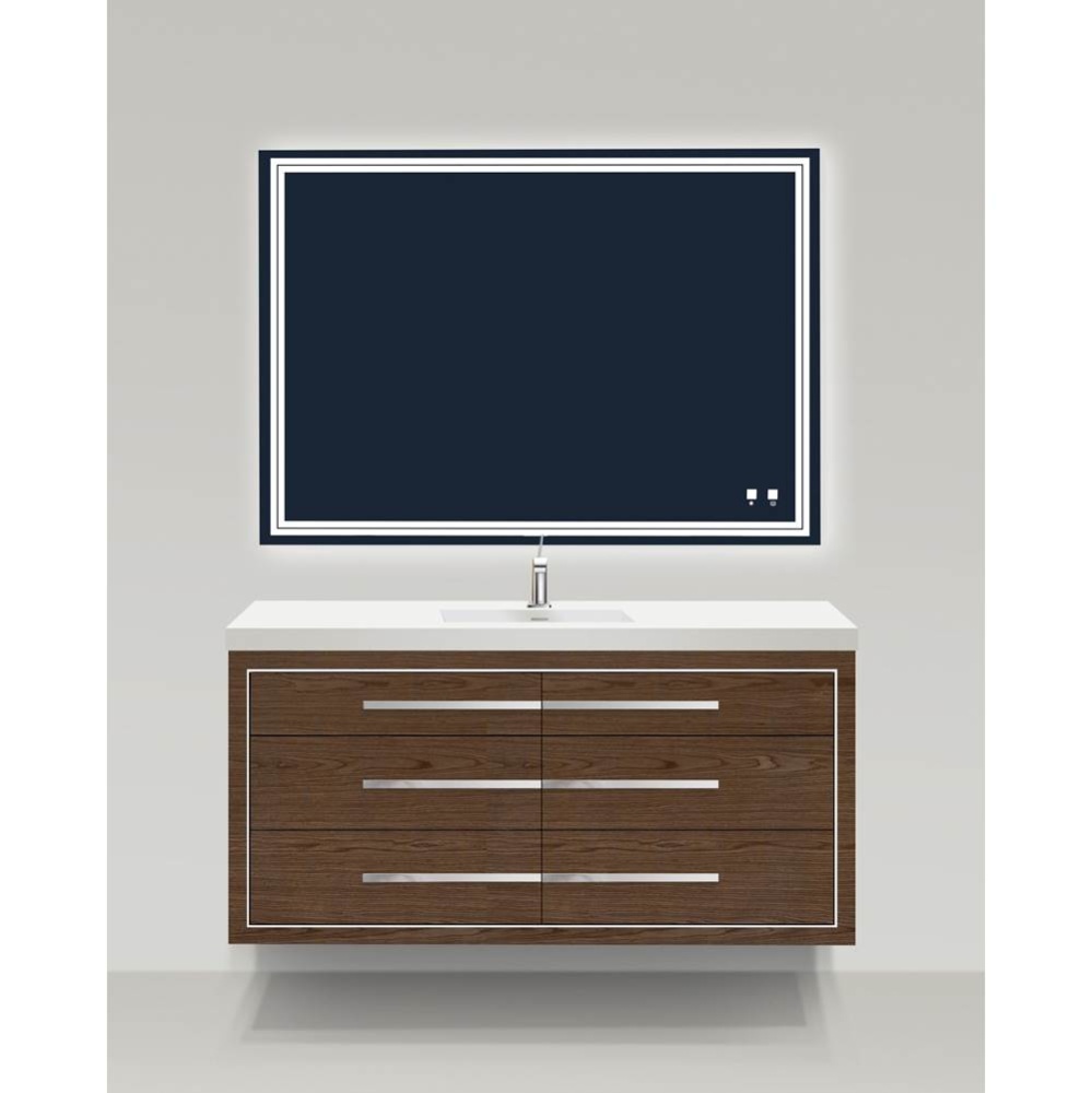 Villa 60C'' Wall hung  Vanity Cabinet in Brandy/HW: No handles - Inlay in Polished Chrom