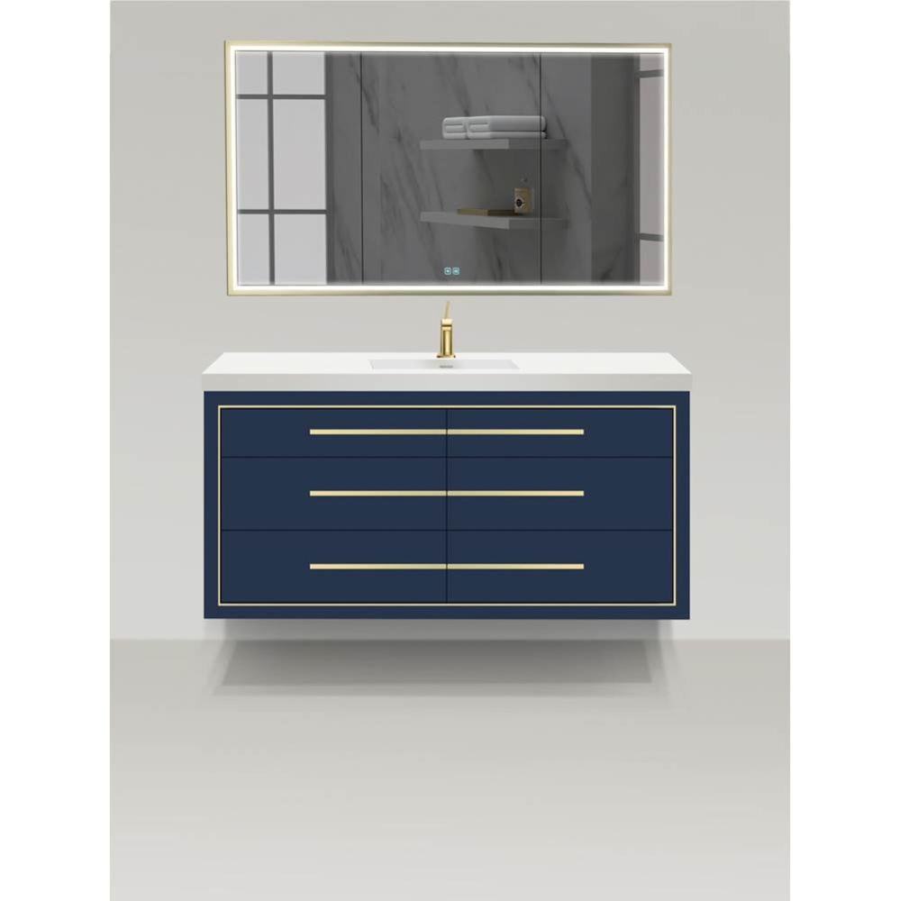 Villa 60C'' Wall hung  Vanity Cabinet in Sapphire/HW: No handles - Inlay in Polished Chr