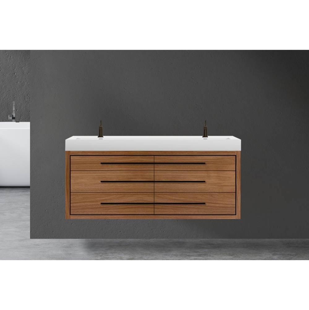 Villa 60D'' Wall hung  Vanity Cabinet in Natural Walnut/HW: No handles - Inlay in Polish