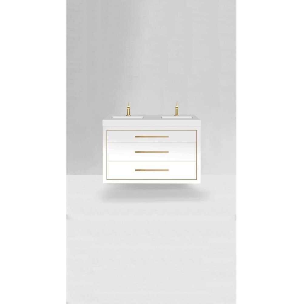 Villa 48D'' Wall hung  Vanity Cabinet in White /HW: No handles - Inlay in Polished Chrom