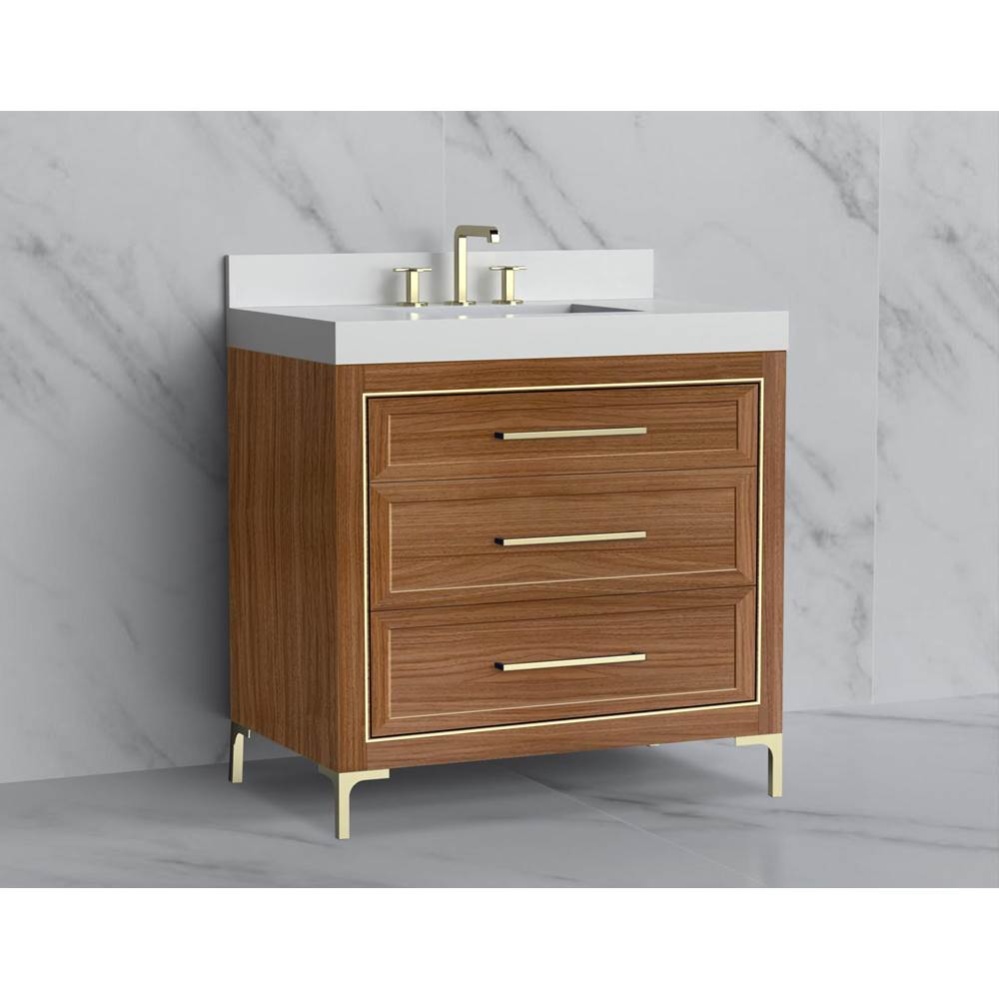 Vision 36'' Free standing Vanity Cabinet in Natural Walnut/HW: Handle & Feet Polishe