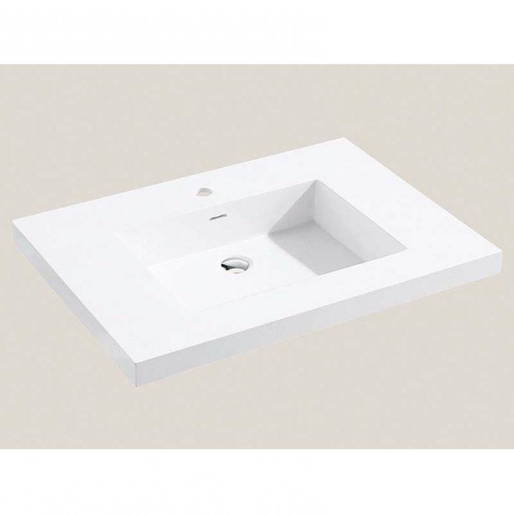 Madeli X-Stone Top/Basin, 30'' x 18'' x 1-1/2'', Glossy White, Singl