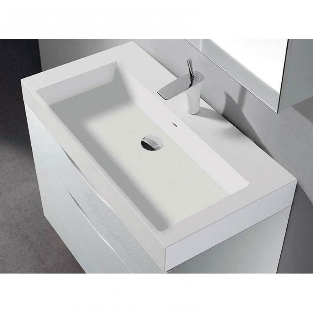 Madeli X-Stone Trough Sink, 30'' x 18'' x 4-1/2'', Glossy White, Sin