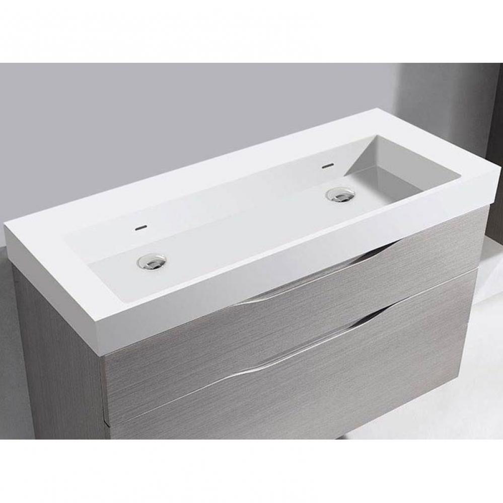 Madeli X-Stone Trough Sink, 48'' x 18'' x 4-1/2'', Glossy White, No