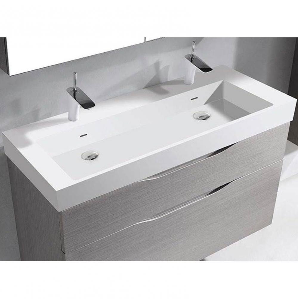 Madeli X-Stone Trough Sink, 48'' x 18'' x 4-1/2'', Glossy White, Sin