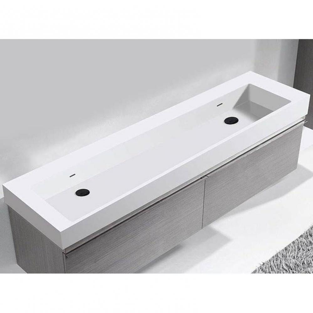 Madeli X-Stone Trough Sink, 60'' x 18'' x 4-1/2'', Glossy White, No