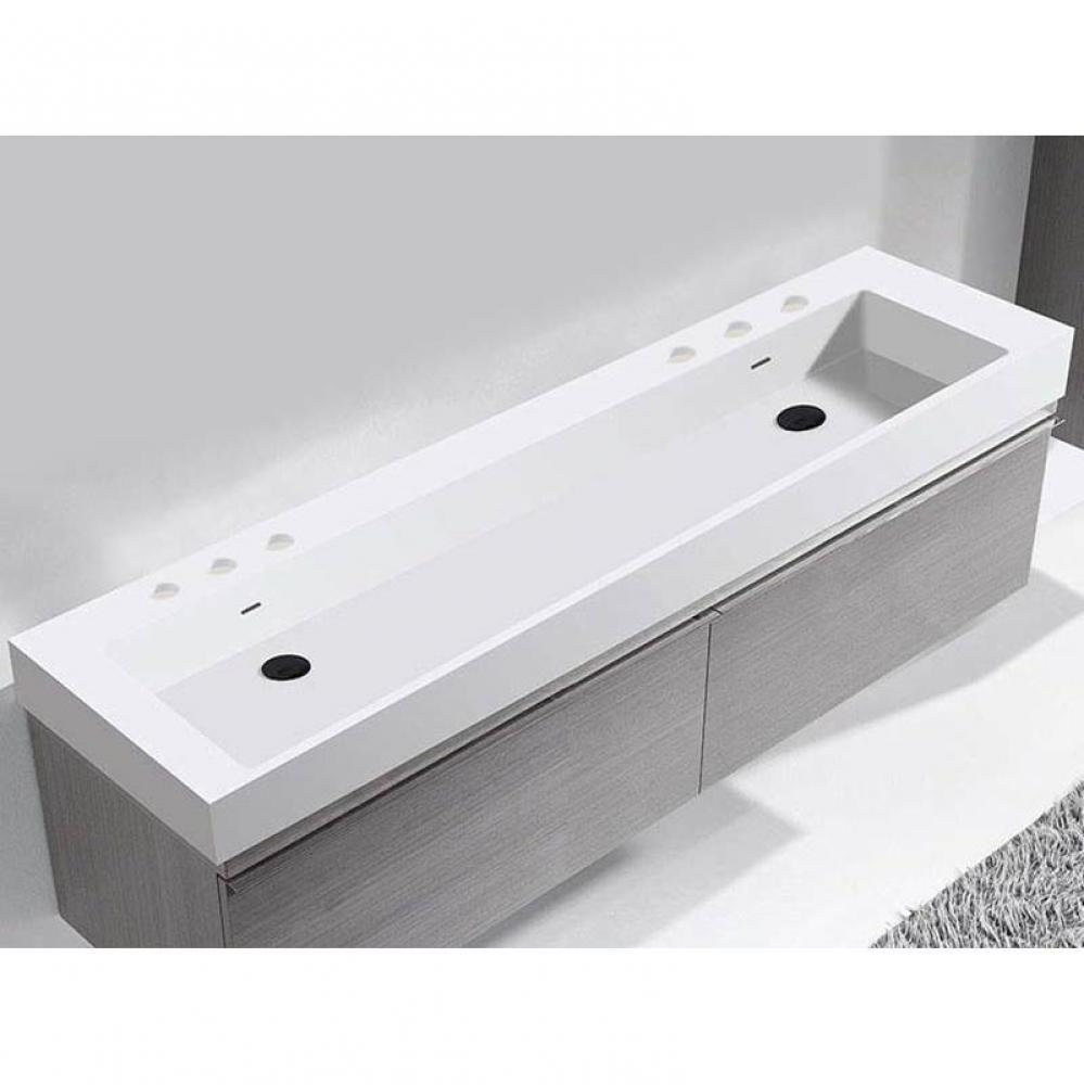 Madeli X-Stone Trough Sink, 60'' x 18'' x 4-1/2'', Glossy White, 8&a