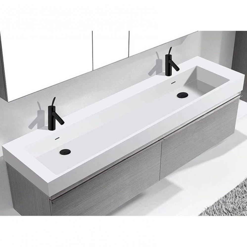 Madeli X-Stone Trough Sink, 72'' x 18'' x 4-1/2'', Glossy White, Sin