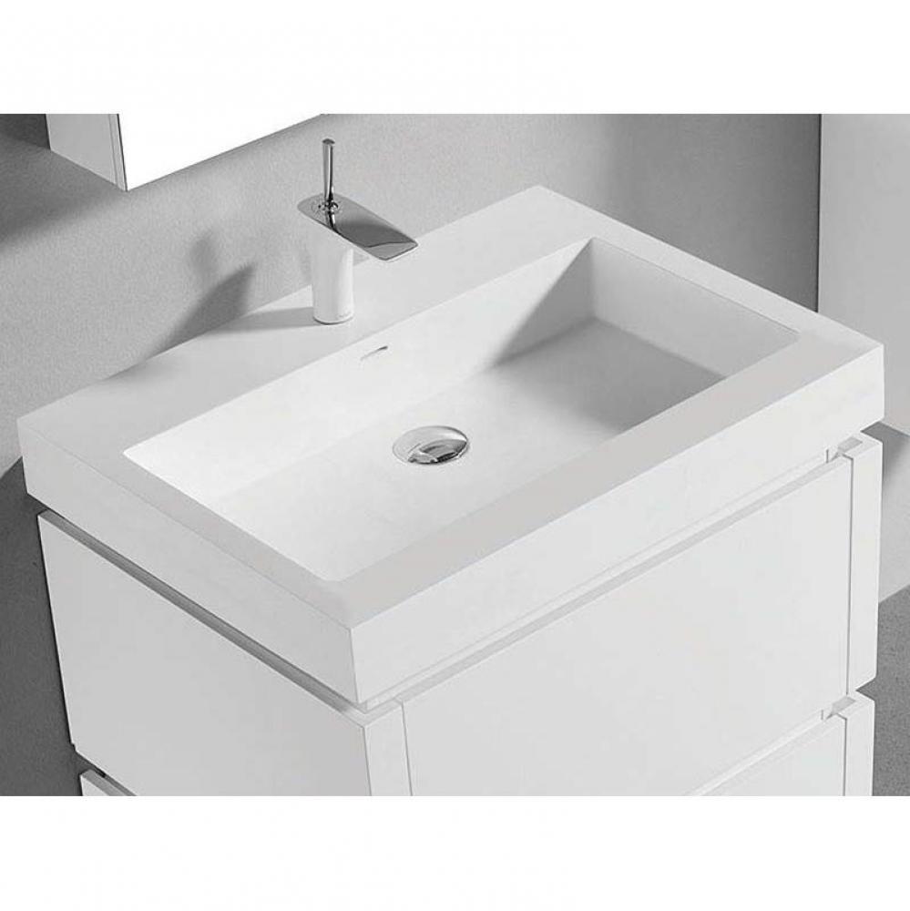 Madeli X-Stone Trough Sink, 24'' x 22'' x 4-1/2'', Glossy White, Sin