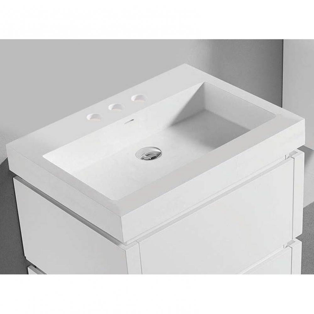 Madeli X-Stone Trough Sink, 24'' x 22'' x 4-1/2'', Glossy White, 8&a