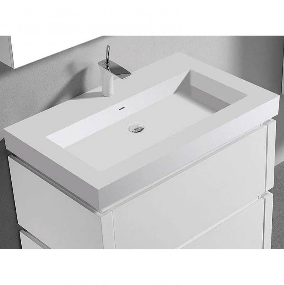 Madeli X-Stone Trough Sink, 36'' x 22'' x 4-1/2'', Glossy White, Sin