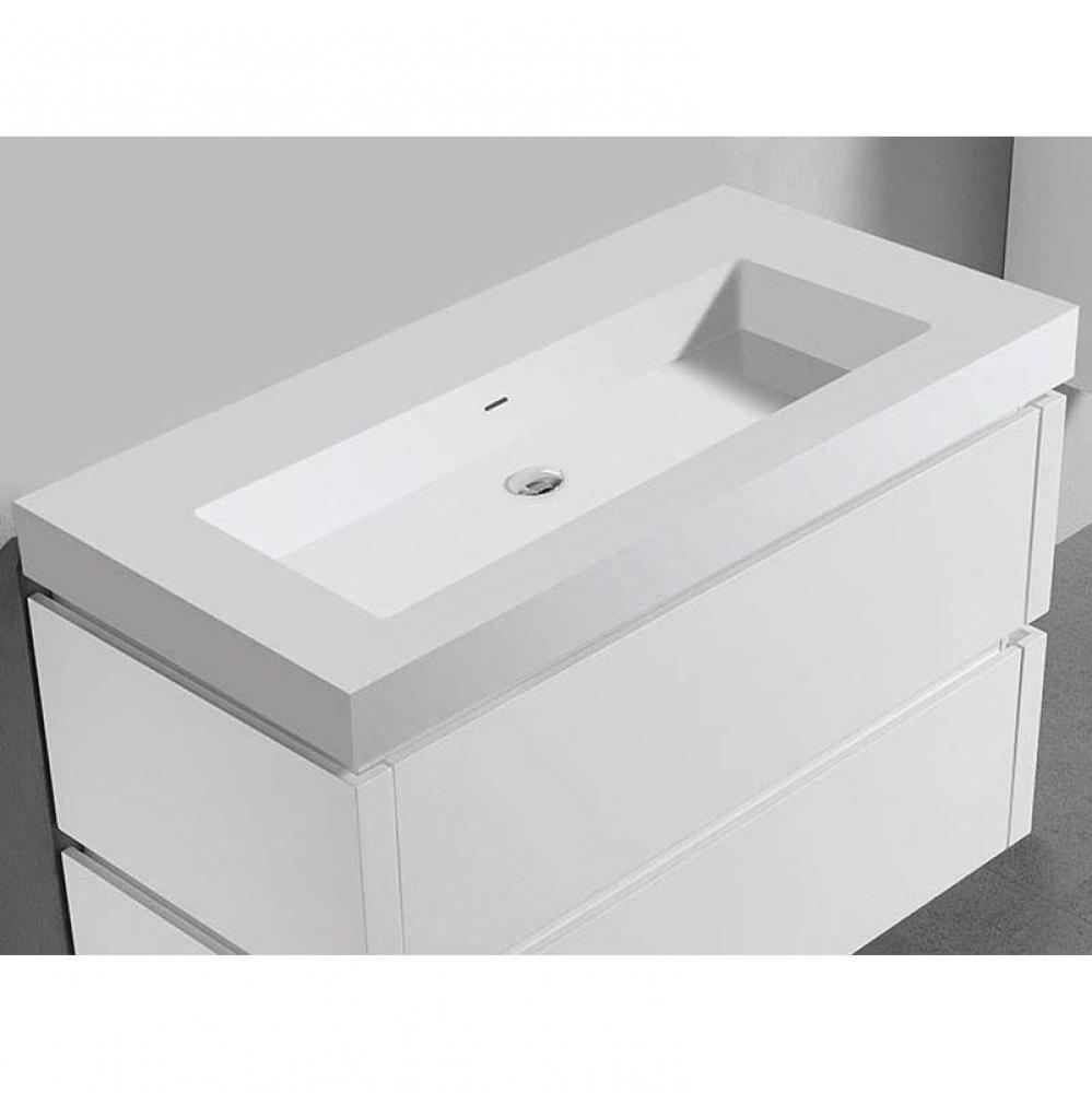 Madeli X-Stone Trough Sink, 42'' x 22'' x 4-1/2'', Glossy White, No