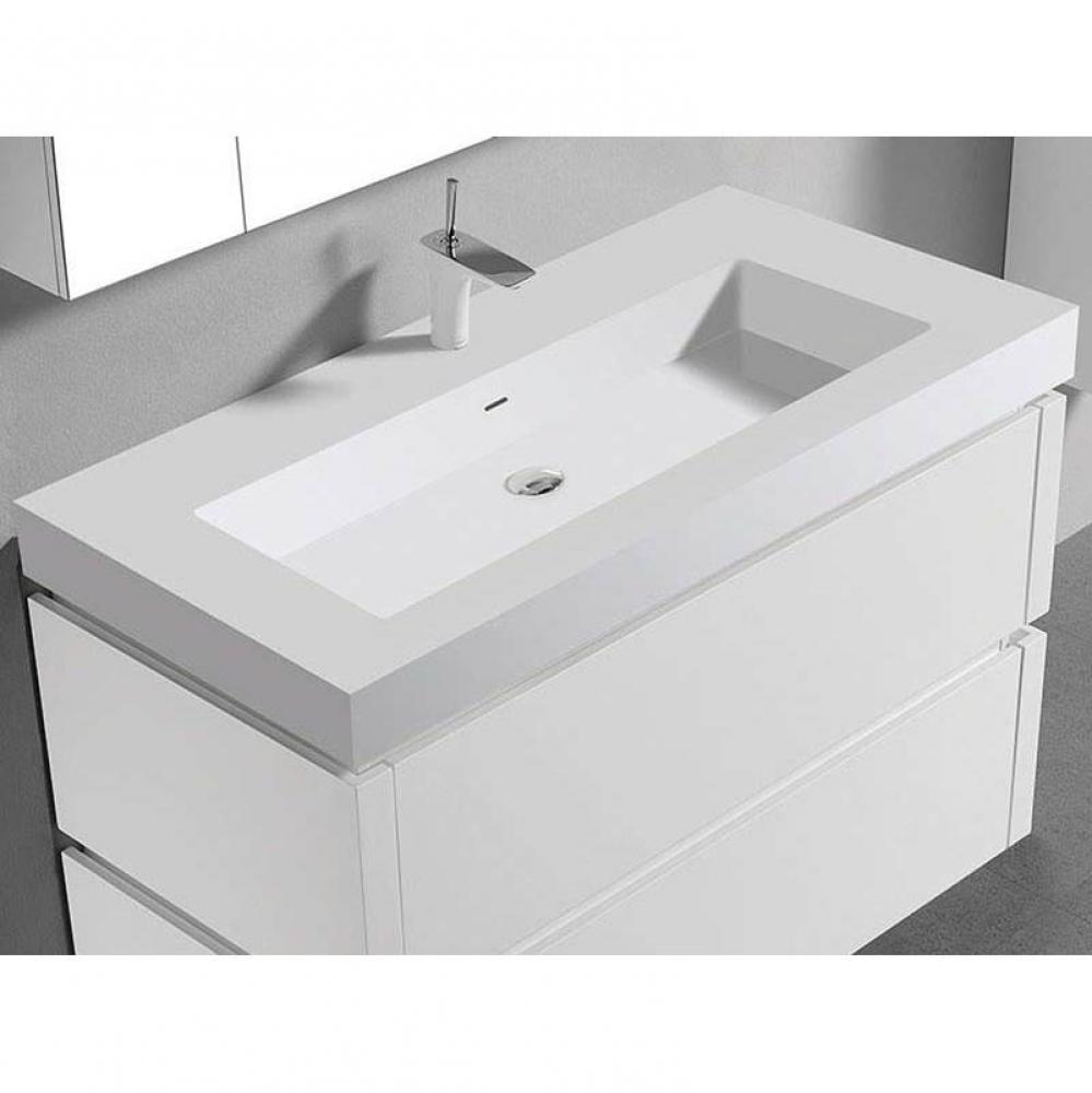 Madeli X-Stone Trough Sink, 42'' x 22'' x 4-1/2'', Glossy White, Sin