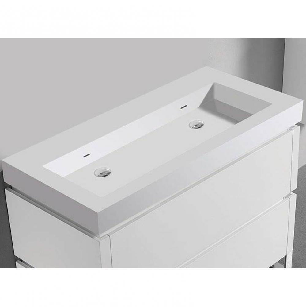 Madeli X-Stone Trough Sink, 48'' x 22'' x 4-1/2'', Glossy White, No