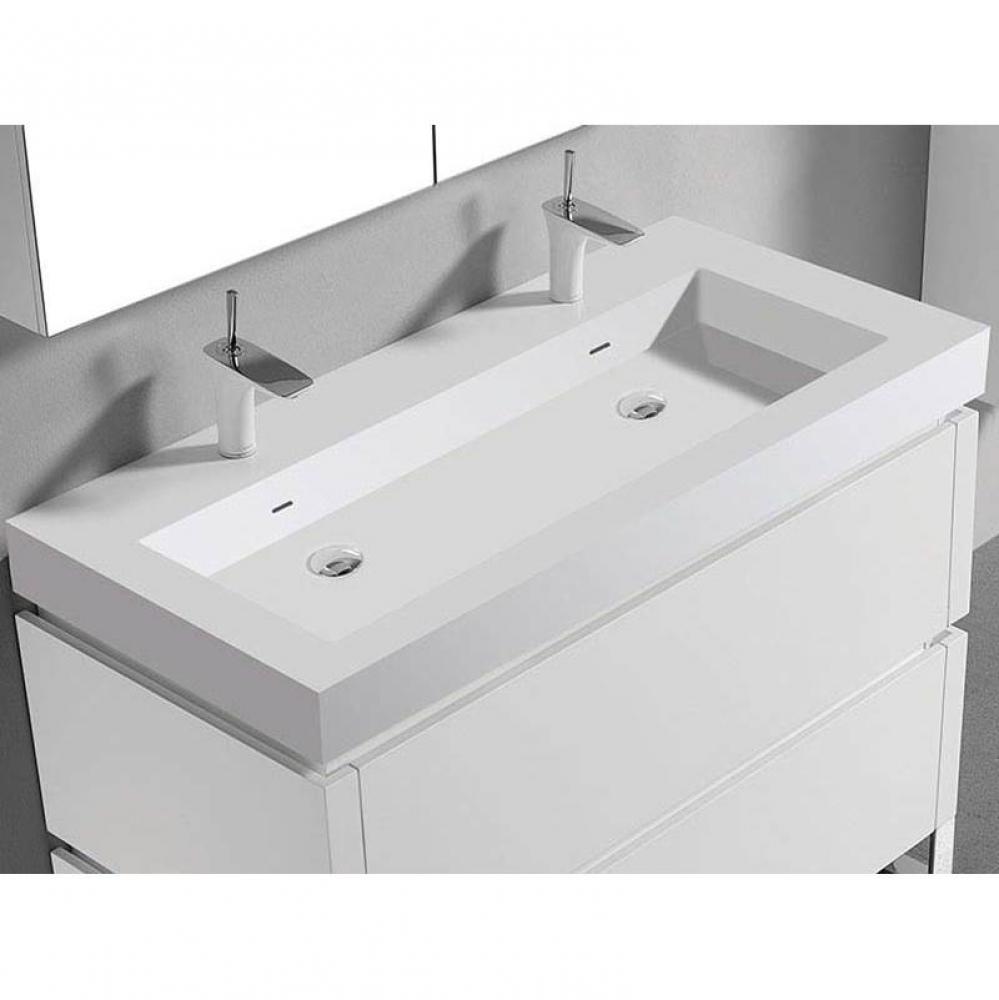 Madeli X-Stone Trough Sink, 48'' x 22'' x 4-1/2'', Glossy White, Sin