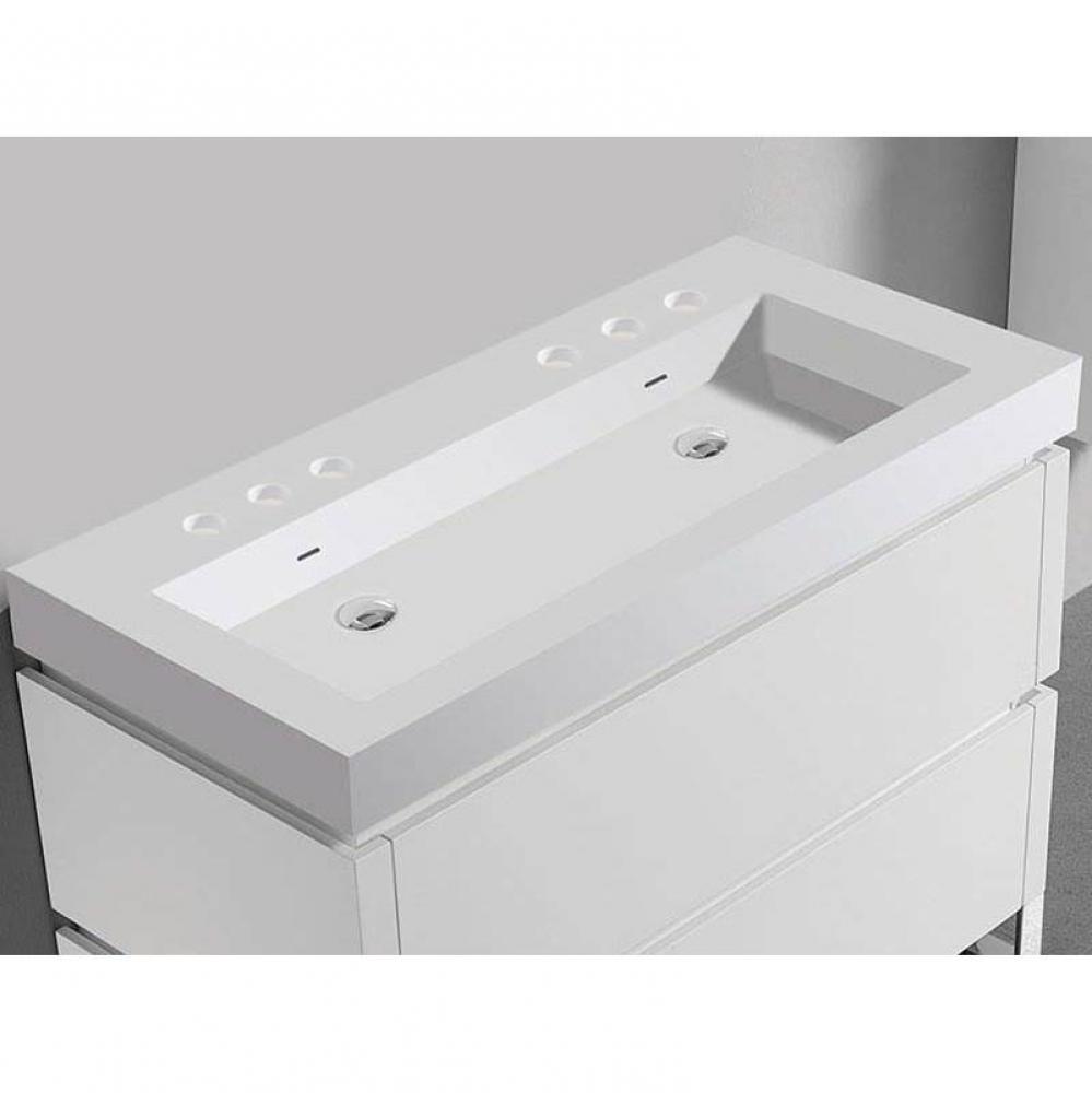 Madeli X-Stone Trough Sink, 48'' x 22'' x 4-1/2'', Glossy White, 8&a